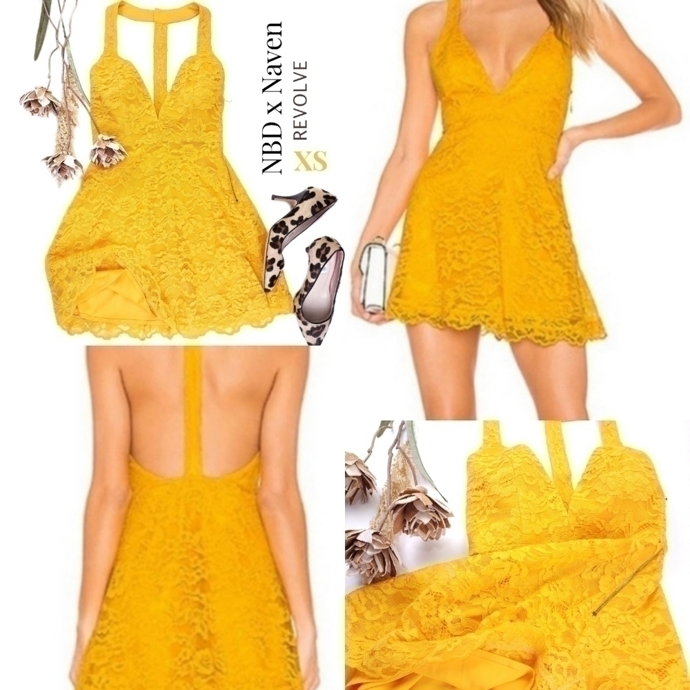 New Revolve NBD x Naven Yellow Embroidered Gorgeous Low Back Dress Sz Xs
